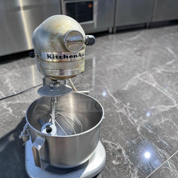 KitchenAid Pro 500 Series 5 Qt Bowl-Lift Stand Mixer, shown in used condition with attachments, fully tested and operational.