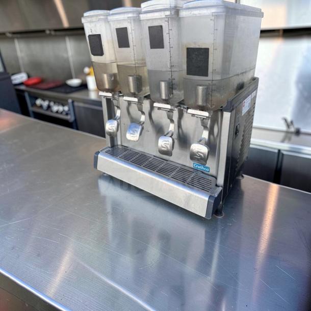 Crathco CS-4E-16-290 refrigerated drink dispenser with 4 bowls, pristine condition, 120V, fully operational, commercial use.