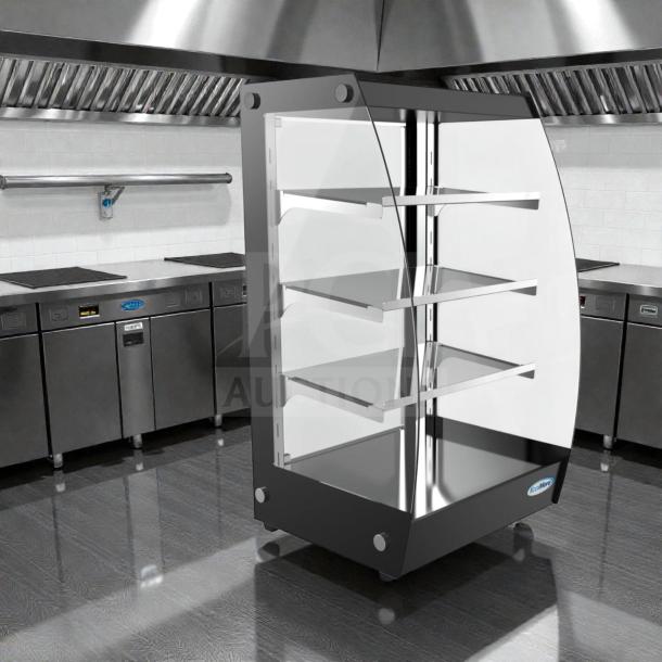 Brand new KoolMore DC-3CB countertop pastry display case with LED lighting, rear door, 2.7 cu. ft., in original box.