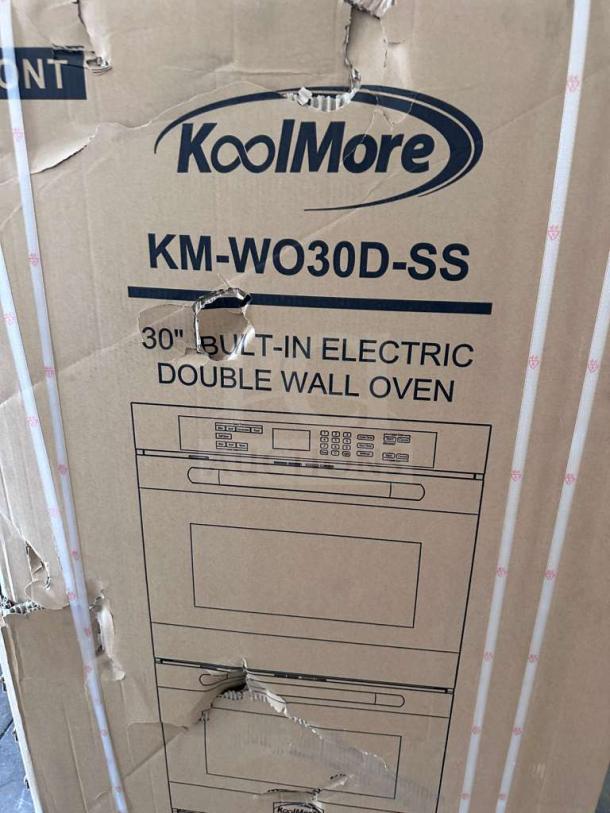 KoolMore KM-WO30D-SS 30" electric double wall oven in original packaging, box shows minor damage, brand new condition.