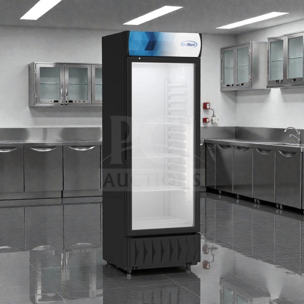 Brand new KoolMore MDR-1GD-12C one-door glass merchandiser refrigerator, 12 cu. ft., 24 in., ETL listed, premium condition.