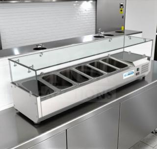 Brand new KoolMore Commercial Refrigerated Cold Food Well, 6-pan capacity, stainless steel, UL listed, in original packaging.