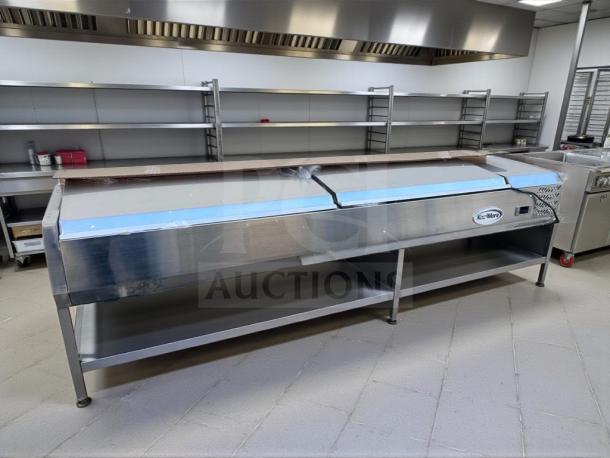 KoolMore SCDC-8P-SSL stainless steel refrigerated prep rail, brand new open box, UL Listed, premium condition.