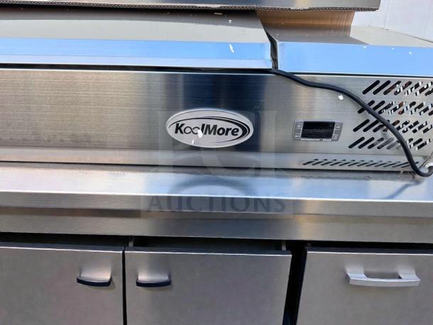 KoolMore SCDC-8P-SSL refrigerated prep rail, stainless steel, brand new open box, UL listed, digital control panel.