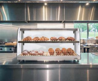 Brand new KoolMore DC-53C-B countertop bakery display case, curved glass, premium condition in original crate.