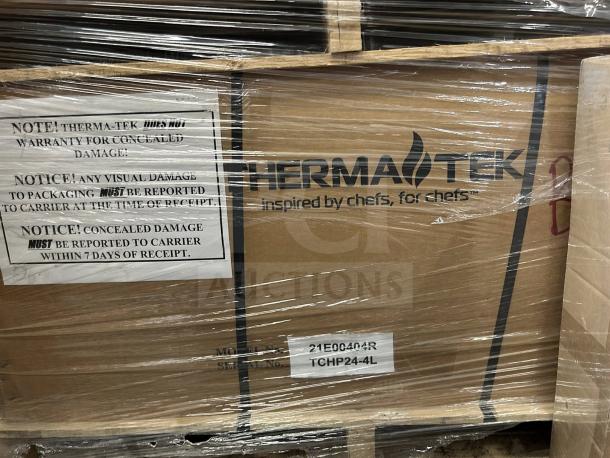 Factory-sealed Therma-Tek TCHP24-4L countertop gas hot plate with 4 burners. Brand new, ready for use. Model TCHP24-4L.