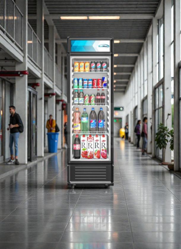 Brand New KoolMore MDR-9CP Electric Merchandiser Refrigerator, 9 Cu. Ft., visible drinks, minor cosmetic flaws.