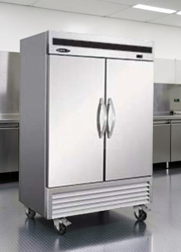 Brand new Ikon IB54F commercial double door freezer, 54-inch, R290 refrigerant, ETL & NSF listed, stainless steel.