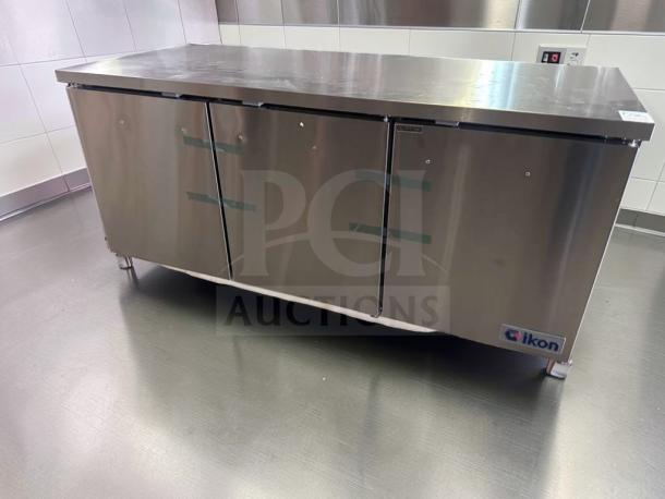 Ikon IUC72R 72" stainless steel undercounter refrigerator, brand new, three-door, ETL & NSF listed, commercial use.