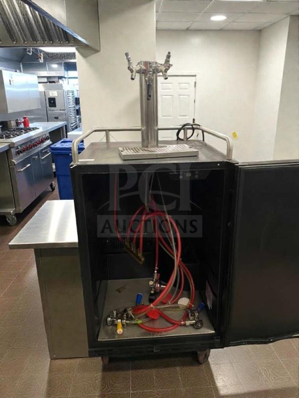 Kegco 3.4 CF stainless steel kegerator, premium condition, with dual taps. Fully tested, temperature range 32°F–50°F.