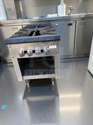 Commercial 2-burner gas hot plate range, heavy-duty cast iron, NSF style, fully tested and working, excellent condition.