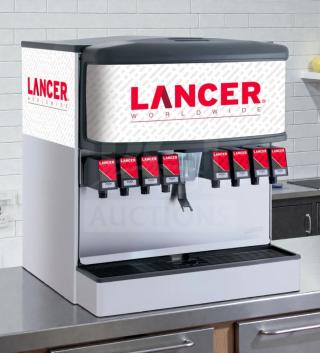 Lancer 8-Valve Coca-Cola Soda Fountain Dispenser, stainless steel, premium condition, UL listed, fully tested, Lancer branding.