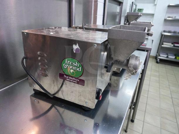 Olde Tyme PN2 nut butter grinder in pristine condition, stainless steel, "fresh ground" label, UL listed, tested operational.