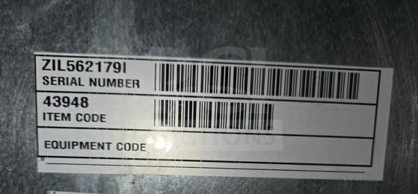 Label on Lancer FS30 Fountain Dispenser; shows serial number ZIL562179I and item code 43948.