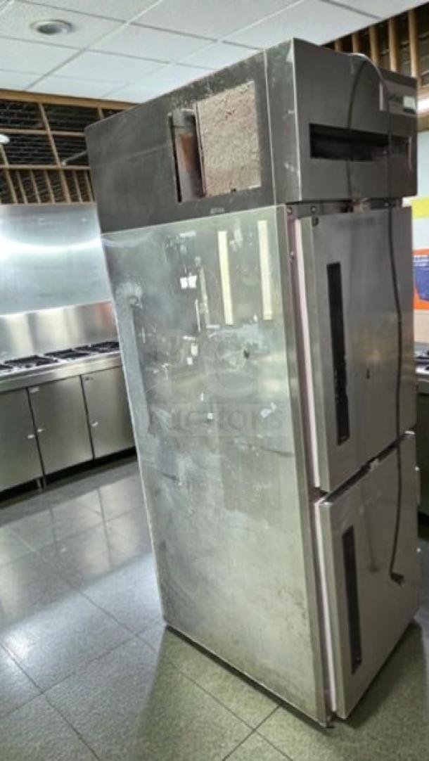 Delfield 2-Section Reach-In Commercial Refrigerator, stainless steel, 115V, excellent condition, UL listed, fully tested.