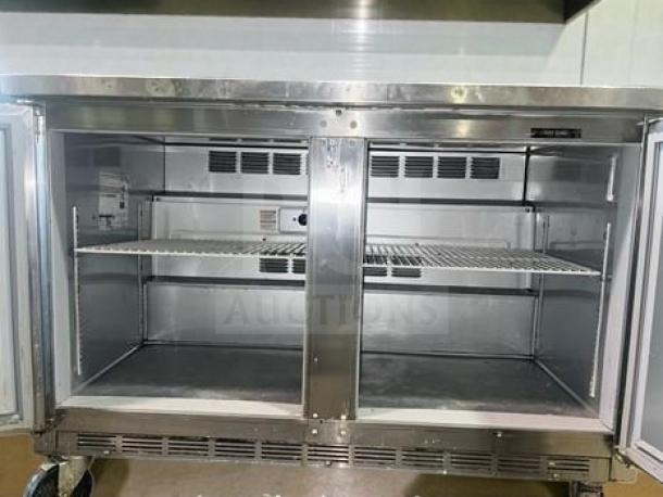 Beverage-Air WTR48A commercial worktop refrigerator, 48 in, stainless steel, double door, shelving, excellent condition, UL listed.