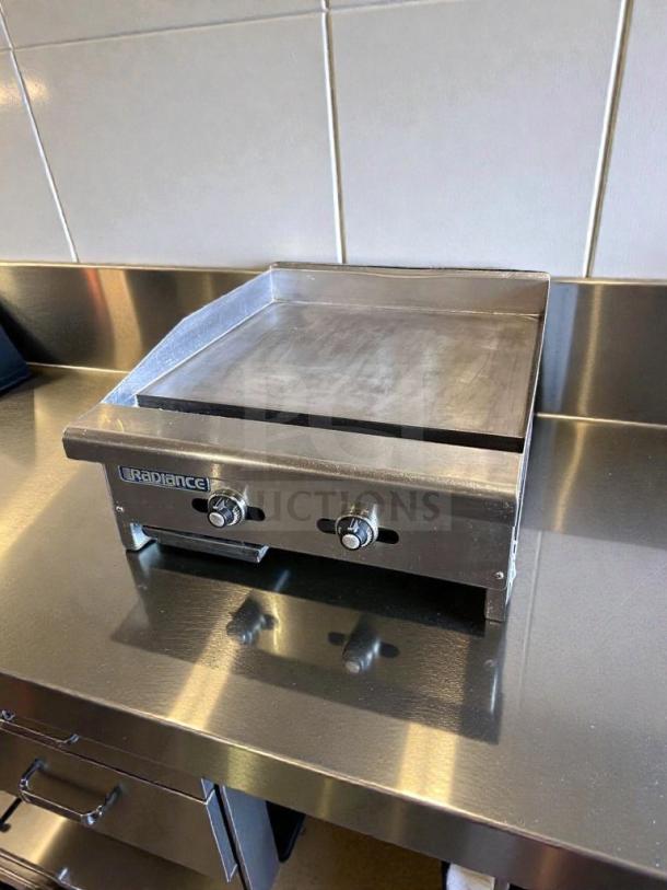 Radiance Commercial Gas Griddle in exceptional condition, natural gas, heavy-duty flat top, fully tested, model RAD-M-GRD-0544.