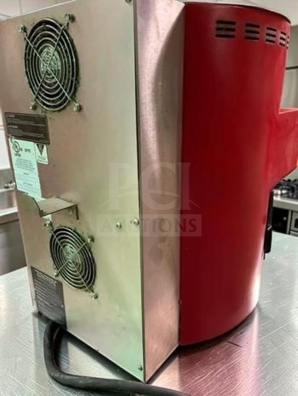 Exceptional condition TurboChef Fire high-speed countertop oven, 208/240V, ventless, UL Listed, fully tested, red and stainless steel finish.