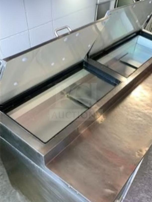 Avantco 60" two-door pizza prep refrigerator in stainless steel, pristine condition, UL listed, fully tested and operational.