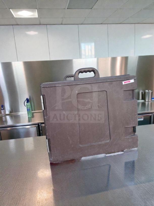 Carlisle Insulated Food Carrier, commercial model, in impeccable condition, with handle and hinges, embossed logo visible.