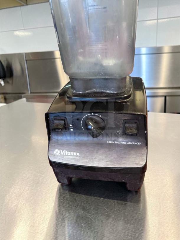 Elite Condition Vitamix VM0100A Commercial Blender, stainless base, labeled "Drink Machine Advance," tested & operational.