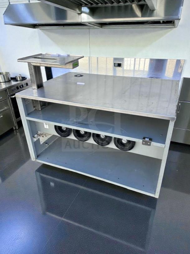 Commercial heated holding cabinet with overhead heat shelf, 48" pass-through station, outstanding condition, model HOT-M-HOLD-0578.