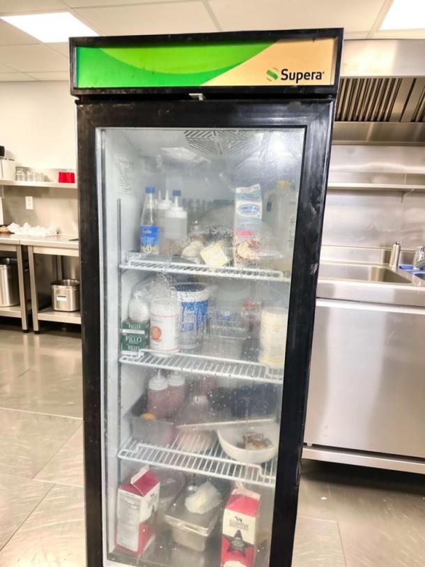 Supera G1M-16-B-1 commercial glass door refrigerator, 115V, ETL listed, excellent condition, fully tested, featuring a sleek design.