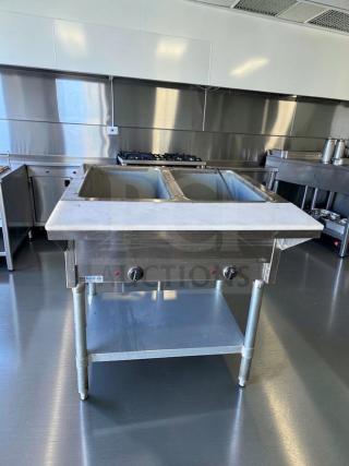 GSW ST-2WOE-12 commercial electric steam table, 2-well food warmer in exceptional condition, ETL listed, tested, operational.