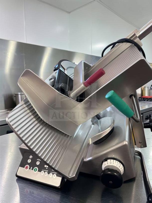 Exceptional condition Bizerba N-22 commercial slicer, stainless steel, 120V, tested operational, model BIZ-L-SLC-0587.