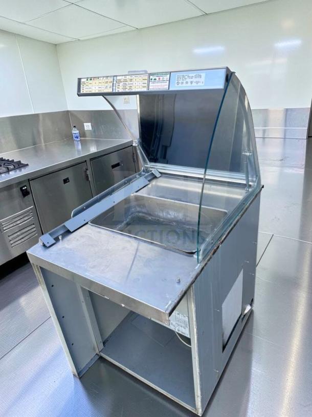 Duke SUB-HF-L25M heated food table with glass sneeze guard, fully operational, stainless steel, premium condition.