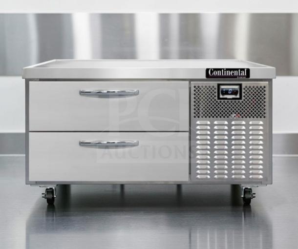 Continental D48GFN chef base freezer, 48-inch, 2 drawers, excellent condition, fully tested, 115V, commercial kitchen use.