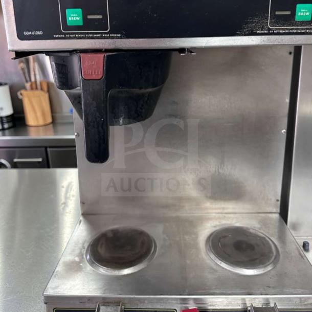 Curtis GEMINI Twin Coffee Brewer SCGEM-612ILDS10, stainless steel, dual system, fully operational, commercial use.