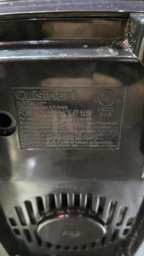Cuisinart Custom 14 Food Processor label, showing model info and use instructions. High-grade condition, fully tested.