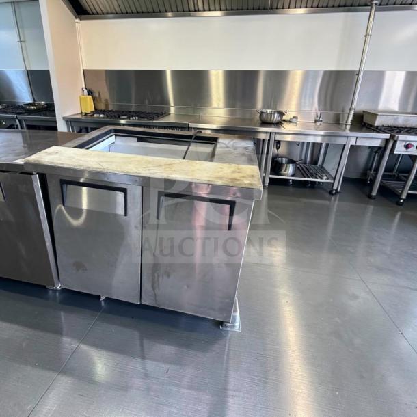 True TSSU-36-12M-B-HC commercial prep table, 36-inch, stainless steel, elite condition, fully tested, model visible.