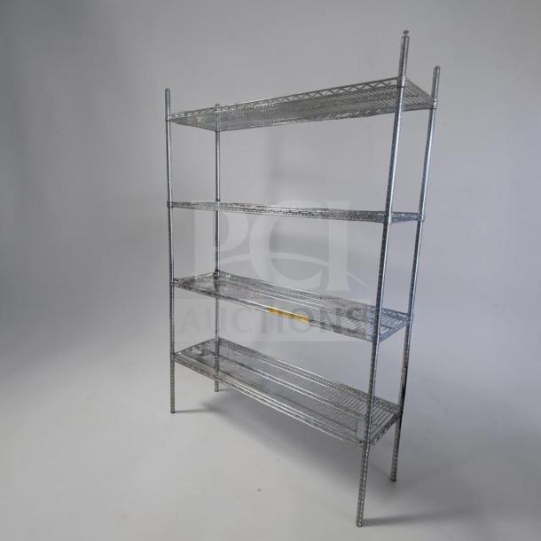 Prime condition commercial aluminum wire shelving rack, multi-tier, heavy-duty, fully tested and operational, model COM-S-RACK-0913.