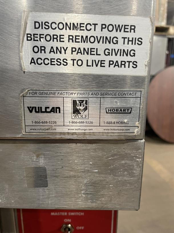 Vulcan VC4GD-10 commercial stainless steel gas convection oven, double stacked, Energy Star certified, with wired oven rack.