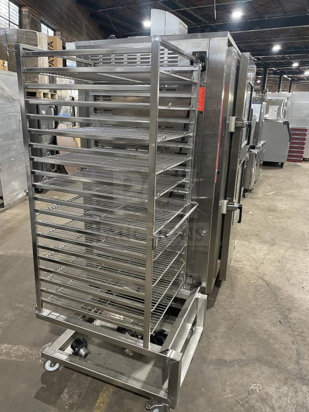 Alto-Shaam Combitherm 2020G commercial combi oven, stainless steel, natural gas, full roll-in rack, on legs, like new.