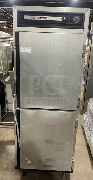 Metro Series C200N heated holding cabinet, stainless steel, half-door, digital controls, racks, on casters, 120V.