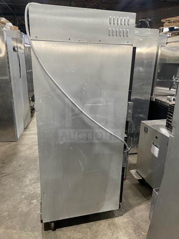 Metro C200N stainless steel heated holding cabinet, half-door, digital controls, holding racks, on casters, 120V.