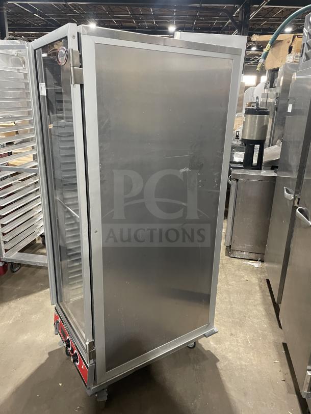Bevles HPIC-6836 stainless steel warming/proofing cabinet with glass door, electric powered, on casters, model SN: 2306013600007.