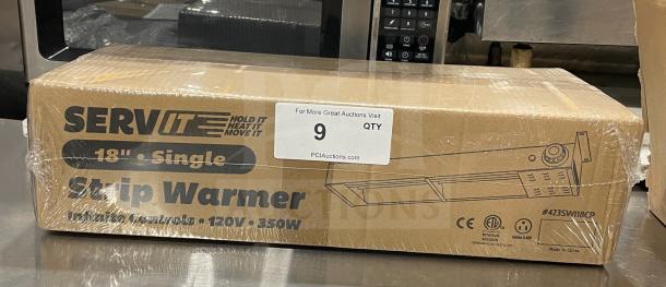 New Servit 18" Single Strip Warmer Model 423SWI18CP, 120V, with infinite controls. Boxed, ETL certified, 350W power.