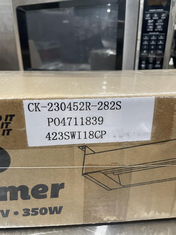 Servit 18" Single Strip Warmer, Model 423SWI18CP, electric, infinite controls, new, 120V, boxed with labels.