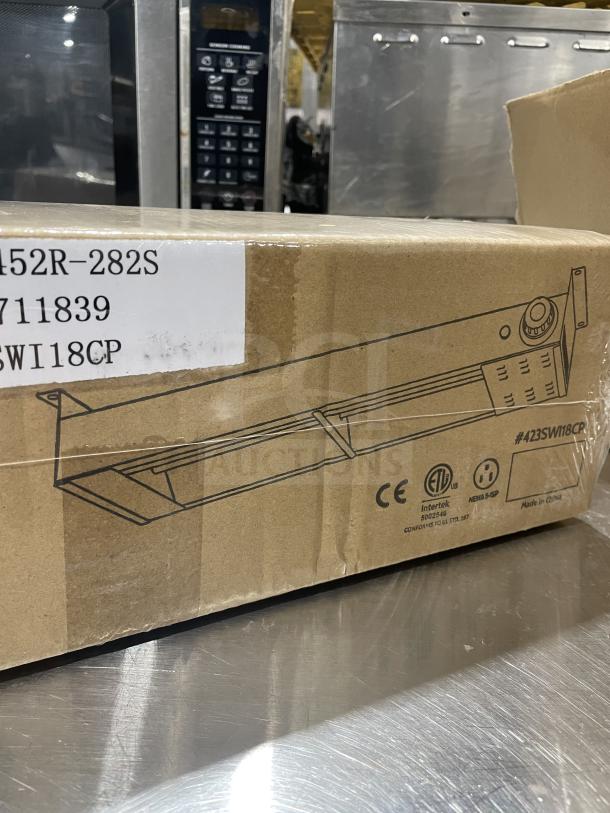 Servit 18" Electric Strip Warmer, Model 423SWI18CP, new in box with infinite controls. Features CE, ETL markings.