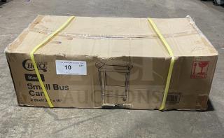 New Choice 2-shelf black bus cart, model 109CARTBS2BK, in sealed cardboard box, dimensions 24"x16".
