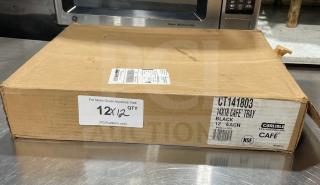 Box of 12 brand new Carlisle 14"x18" black fast food/serving trays, model CT141803. NSF certified, made in USA.