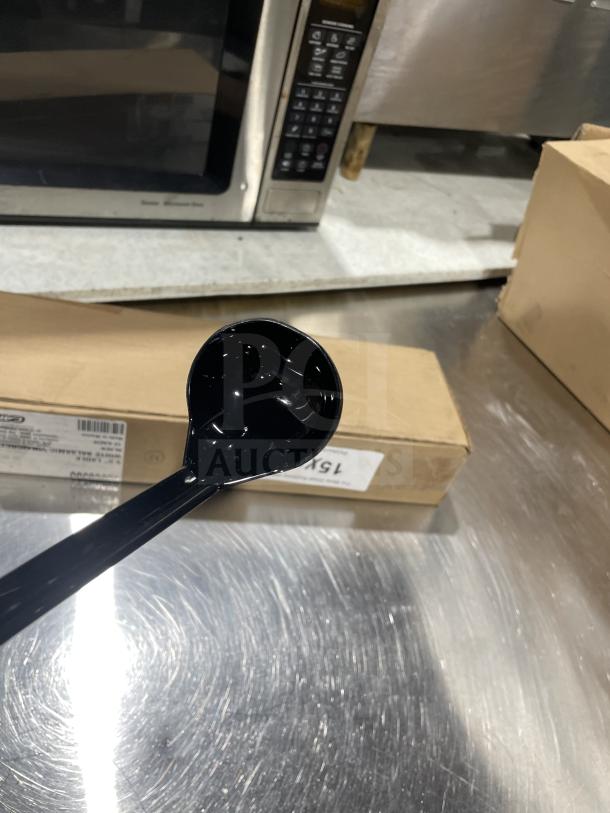 Brand new Carlisle 9.5" black ladle for balsamic vinaigrette, commercial style, pristine condition, box labeled.
