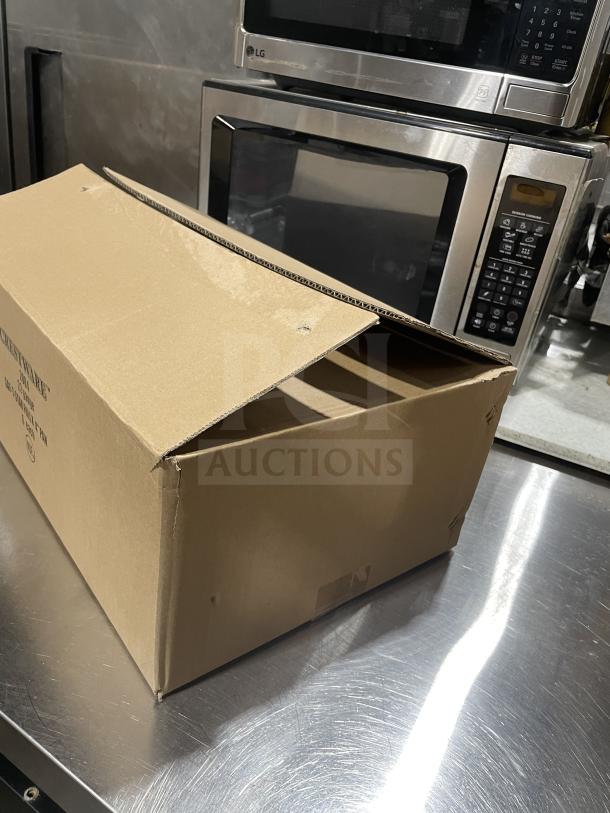 Crestware SAF-T-STAK stainless steel full-size 4" deep anti-jam pan, brand new in an open cardboard box.