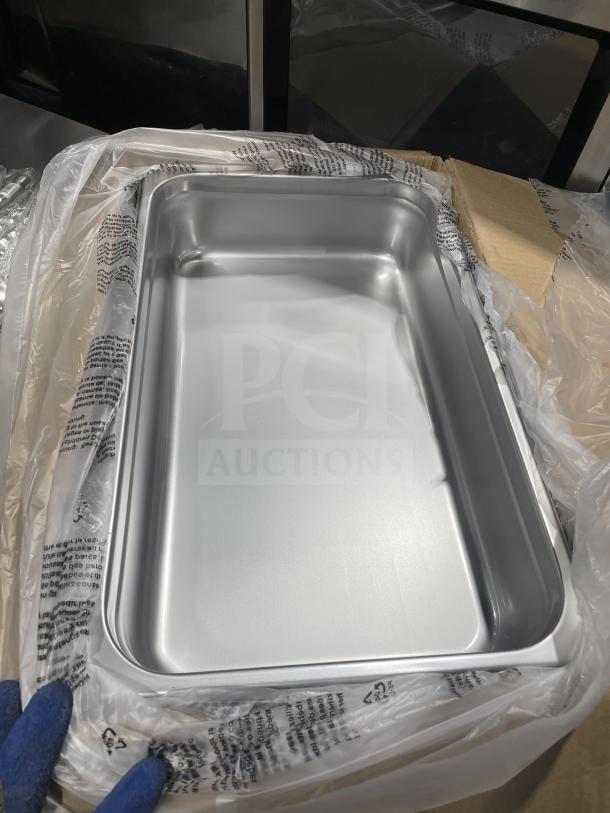 Crestware SAF-T-STAK stainless steel full-size 4" deep anti-jam hotel/steamtable pan, brand new, in packaging.