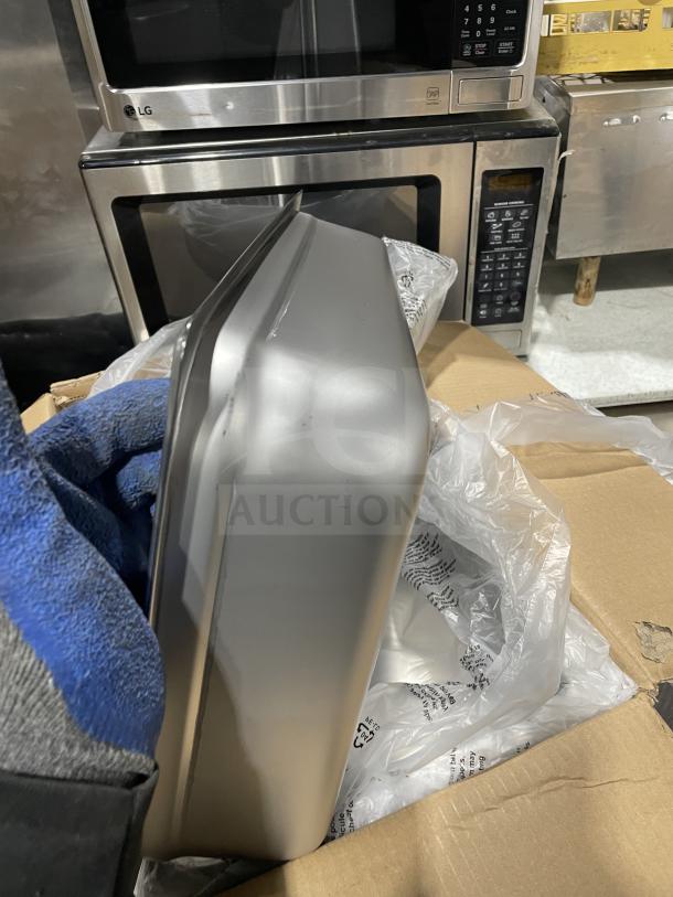 Crestware SAF-T-STAK commercial full-size stainless steel 4" deep anti-jam steamtable pan, brand new in packaging.