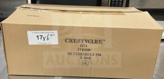 Crestware SAF-T-STAK stainless steel full-size 4" deep anti-jam pan, model 2004, in original packaging, quantity 6.